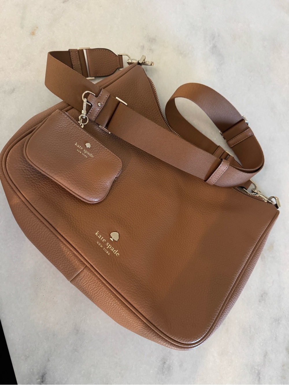 kate spade Leather Shoulder Bag in Warm Brown with Adjustable Strap